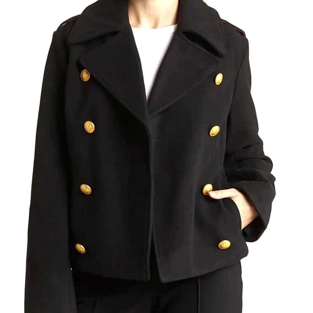 Rebecca Minkoff Black Wool Military Peacoat